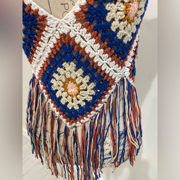 Rebellion Blue and White Embellished Cropped Camisole - Picture 4 of 8